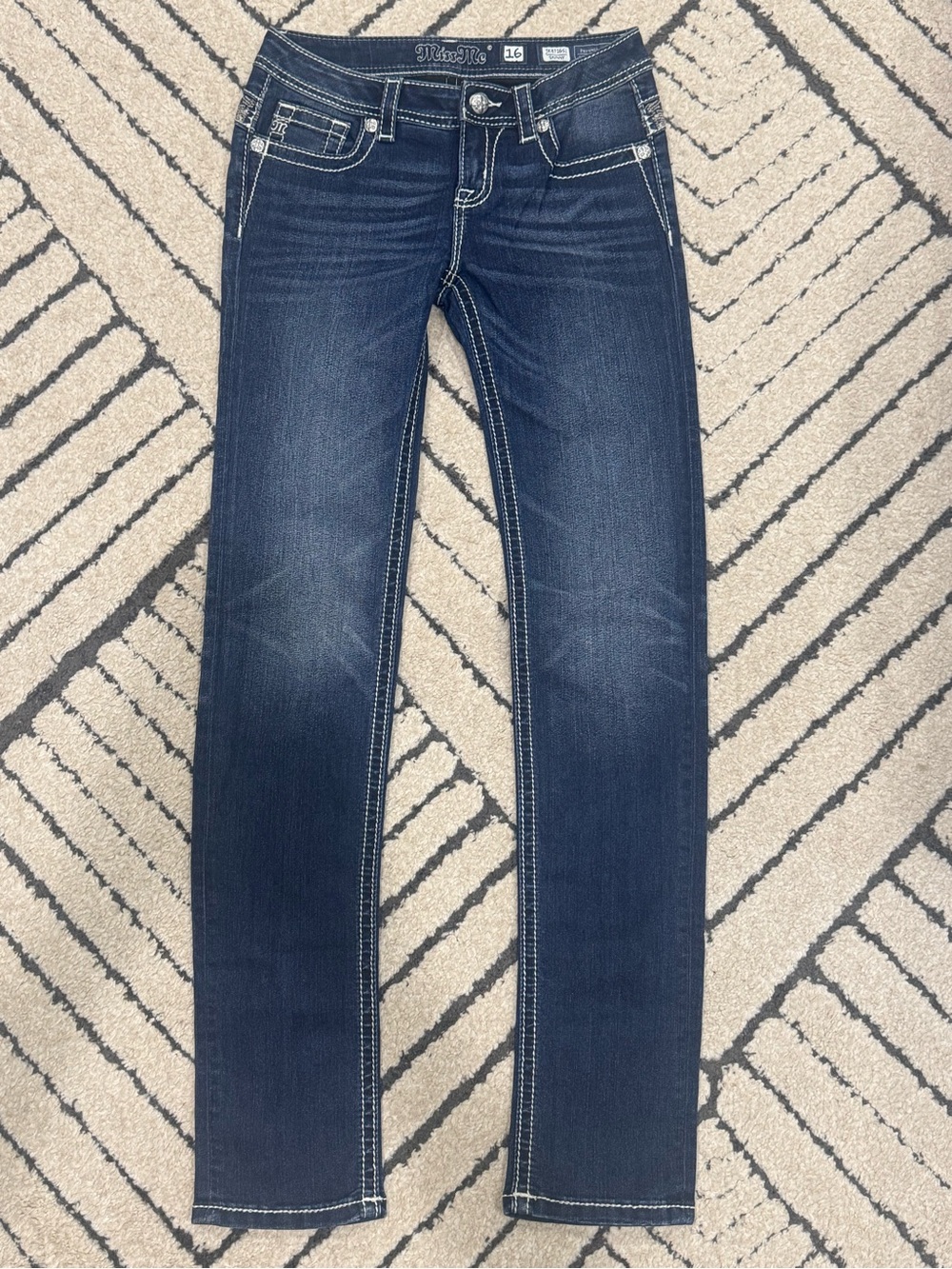 Girls Miss Me Dark Blue Skinny Jeans Size 16